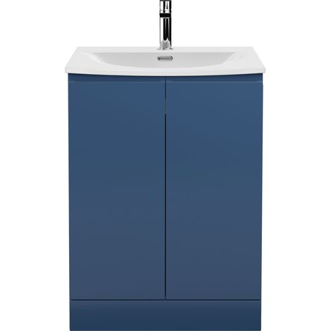 Hudson Reed Urban Floor Standing 2-Door Vanity Unit with Basin 4 Satin Blue - 600mm Wide (1/5)