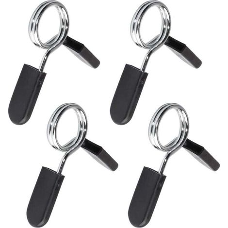 Hebillas para barra (paquete de 4), tuerca hexagonal con anilla, collar de tuerca hexagonal, cierre de resorte, abrazadera para barra de levantamiento de pesas, accesorios para barra (negro) (1/4)
