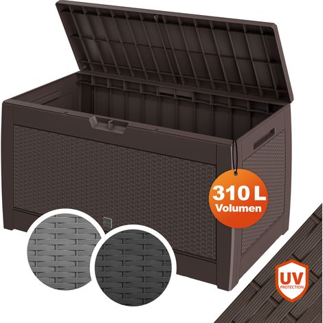 CASARIA® 310 Litre Garden Storage Chest with Rollers  Hinged Lockable Lid  Outdoor Cushion Box with Side Handles  Weather Resistant  119x48x60cm  Rattan - brown
