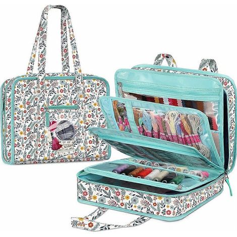 Grand sac de rangement pour loisirs créatifs avec poches transparentes. Idéal pour la couture, le tricot et les voyages. Grande capacité, poignée pratique (1/5)