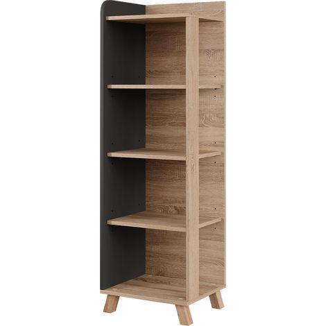 Étagère de salle de bain Karen, Sonoma/Anthracite, 40x128cm avec 4 compartiments, Vicco