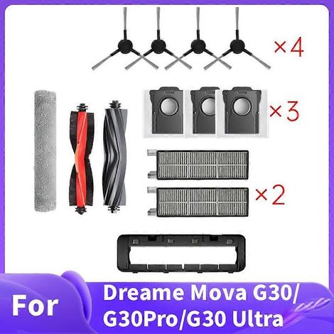 13 pièces de rechange pour aspirateur Dreame Mova G30/G30 Pro/G30 Ultra : brosse, sac à poussière, filtre HEPA et chiffon de nettoyage à chenilles. (1/5)