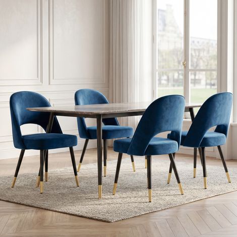 Wahson Lot de 4 Chaises en Velours, Chaises de Salle a Manger Pied Métal, Chaises Moderne Pour Cuisine, Bleu