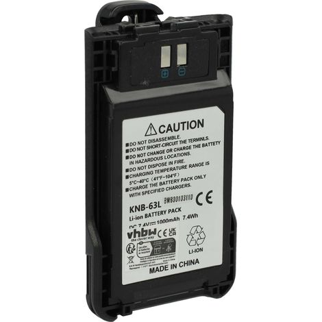 vhbw Akku kompatibel mit Kenwood TK-3000K2, TK-3000K, TK-3000M, TK-3000E Funkgerät, Walkie Talkie (1000 mAh, 7,4 V, Li-Ion) + Gürtelclip