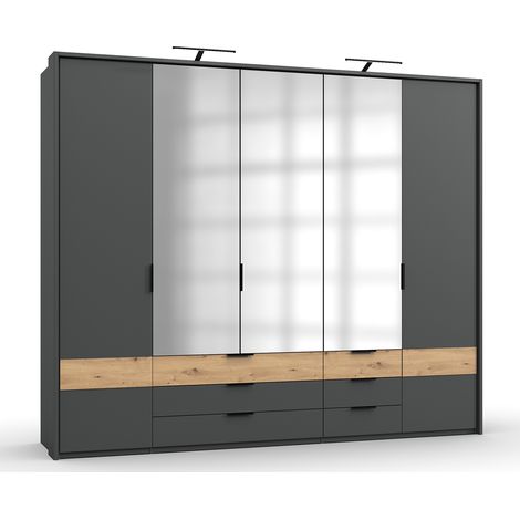 Armoire placard meuble de rangement Portofino graphite/imitation chêne artisan - Longueur 225 x Profondeur 58 x Hauteur 210 cm -PEGANE- (1/3)