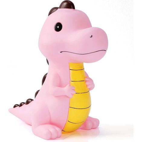Tirelire dinosaure (rose), Tirelire Tyrannosaure Rex incassable, Première tirelire, Idéale pour Noël ou un anniversaire, Décoration pour la maison (garçons et filles) (1/5)