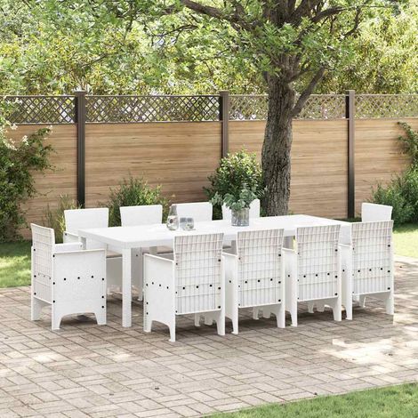 Garden Dining Set 11 pcs White Polt rattan vidaXL