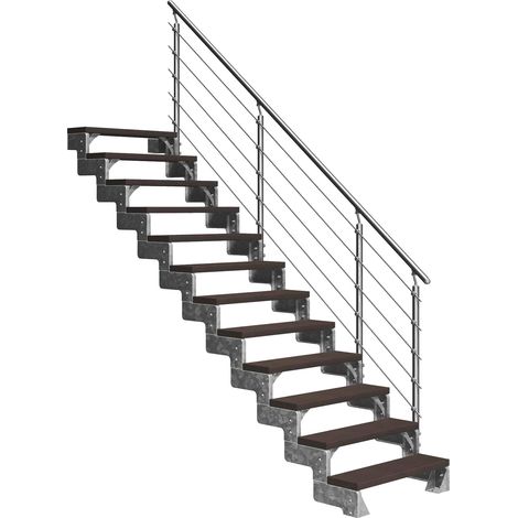 Dolle Außentreppe Gardentop 252-308cm Geschosshöhe mit Trimax dunkelbraun 100cm breit mit Prova-Geländer