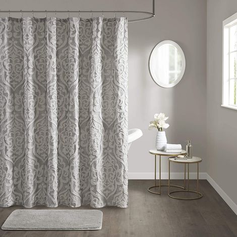 Madison Park Odette - Tenda da doccia in tessuto jacquard testurizzato, con medaglione damascato, lavabile in lavatrice, decorazione moderna per la privacy della vasca da bagno, 182,9 x 182,9 cm, (1/5)