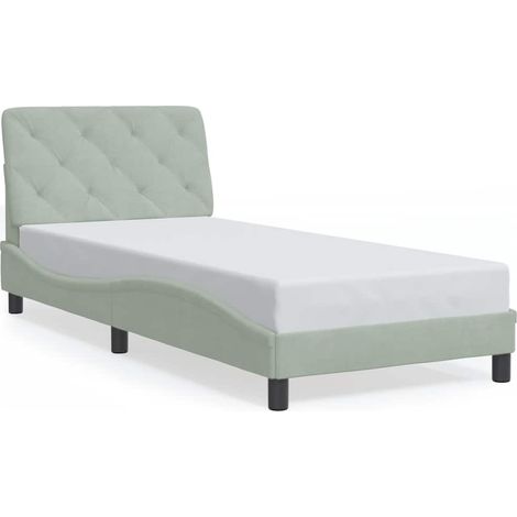 Lit simple Lit adulte Cadre de lit sans matelas gris clair 90x190 cm velours (1/5)