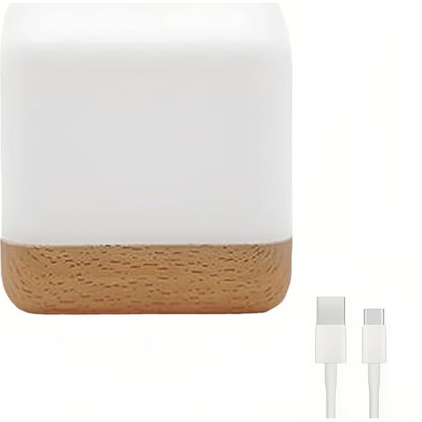 Filiyano – Lampe de chevet pour enfant, lampe de chevet en bois couleur bois, veilleuse à minuterie, style moderne et simple, rechargeable par USB (1/5)