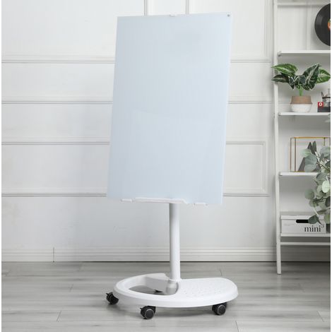 Pizarra blanca de vidrio templado magnética 90 x 60 cm con altura regulable y ruedas (1/5)