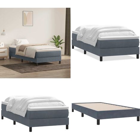 Giroletto a Molle con Materasso Grigio Scuro 80x210 cm Velluto - Materasso a molle insacchettate - Letto a molle