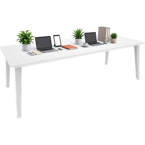 Dmora - Tavolo da esterno Camrose, Base per picnic, Piano da pranzo da giardino, Banco outdoor multiuso, 235x98 h74 cm, Bianco