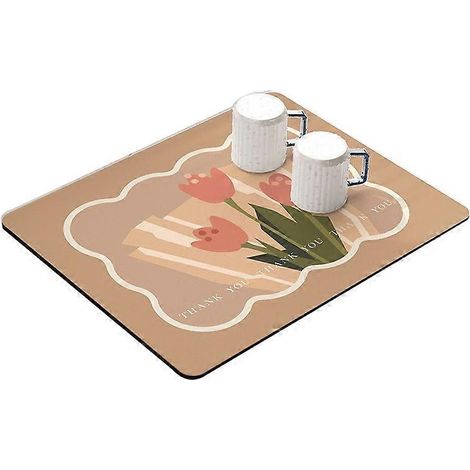 Tapis égouttoir de cuisine 30 x 40 cm, ultra-absorbant, motif tulipe/orange (1/2)