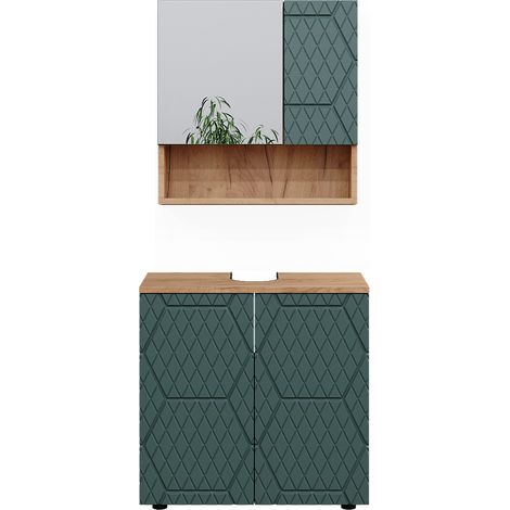 Ensemble de meubles de salle de bain Irma, Vert, 2 pièces, meuble bas 60 cm, Vicco