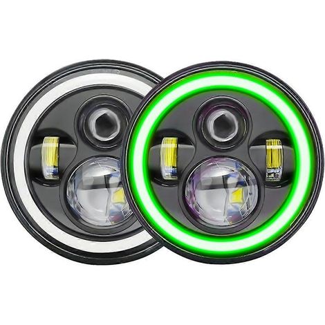 Phare avant à DEL Halo de 7 pouces avec feux de route/croisement, feux de jour verts et clignotants ambrés pour Jeep Wrangler JK TJ CJ (vert)JXLGV (1/5)