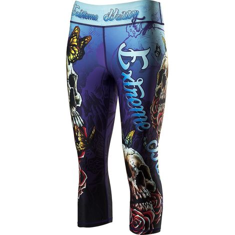 Leggings deportivos para mujer con estampado de calavera, talla 2 3/4 S, color azul.