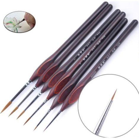 6 Pièces Set de Pinceaux Brosse Précision Pinceau de Détail Minutieux Finition pour Aquarelle/Acrylique Toile/Nail Art Huile (1/4)