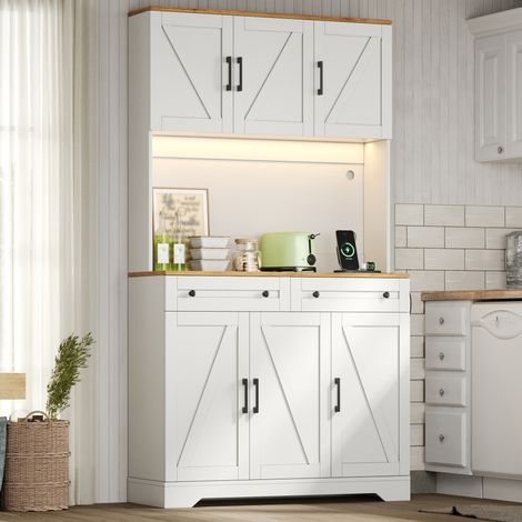 Pour Cuisine et Salle à Manger Optimisez le Rangement Buffet Haut avec LED RGB Connectée Prises Intégrées et Tiroirs (1/5)