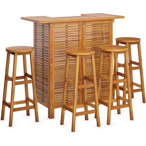 Set bar da giardino 5 pezzi in legno massello di acacia 020013396