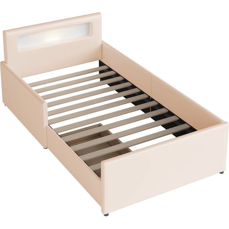 Gepolstertes Kinderbett 90 x 200 cm, beige, mit Nachtlicht, USB-Anschluss und Stauraum (1/5)