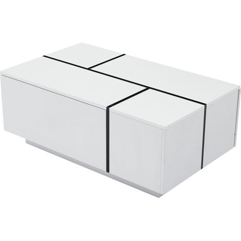 Moderner weißer Couchtisch 100 x 60 x 40 cm, Hochglanz, 4 Schubladen, MODENUIT (1/5)
