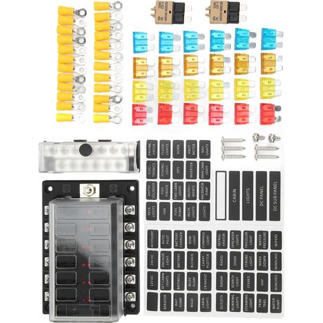 Porte-fusibles à lames 12 voies avec indicateur LED 100 A résistant à la chaleur pour voitures, camping-cars, yachts et navires 10-32 V (1/5)