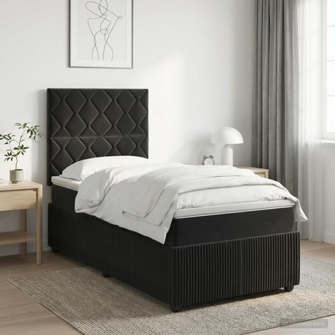 Lit boxspring LED avec matelas Noir 90 x 190 cm Velours (1/5)