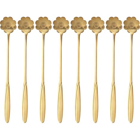 Cuillère Dessert - En Acier Inoxydable - Forme Fleur - Pour Café Thé Glace - Lot de 8 (1/5)