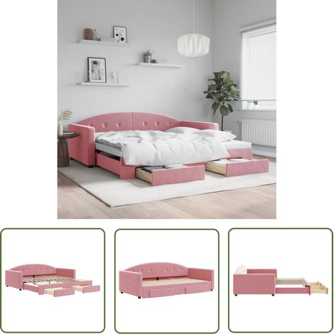 vidaXL Tagesbett Ausziehbar mit Schubladen Rosa 100x200 cm Samt