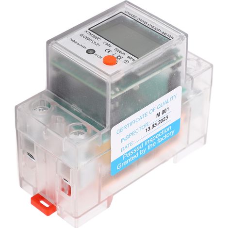 Compteur électrique monophasé multifonctionnel 2P avec écran LCD, boutons de droite, boîtier transparent, usage domestique, rétroéclairage et remise à zéro. 5 A, 230 V. (1/5)
