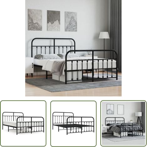 The Living Store Bettgestell mit Kopf- und Fußteil Metall Schwarz 140x200 cm - Metallbettfassungen - Doppelbett Gestell - Boxspringrahmen - Schlafraum Dekoration - Schlafzimmer Möbel (1/5)