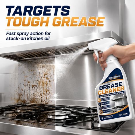 KineShineX Powerful Kitchen Grease Cleaner Spray - Heavy-duty degreaser easily removes years of stubborn grease from kitchen surfaces. (1/5)