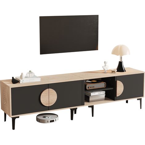 CHICFURN Mobile TV 180 x 35 x 49 cm in truciolare nero e legno per soggiorno (1/5)