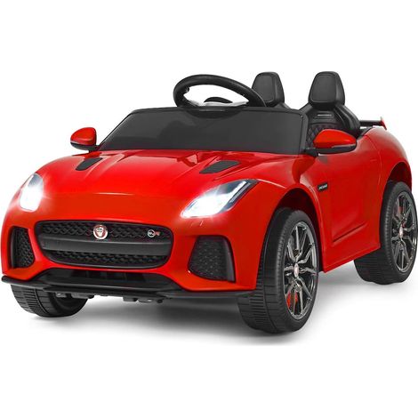 COSTWAY Coche Jaguar F-Type SVR 12 V para Niños, Coche de Batería con Mando, Marcha Adelante y Atrás, Suspensión de Muelles, Empuñadura Portátil (Rojo)