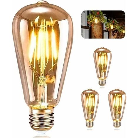 Ampoule LED Edison E27 Vintage 4W, Lampe Décorative Rétro ST64 Blanc Chaud, 3 Pièces pour Restaurant et Café Odipie (1/4)