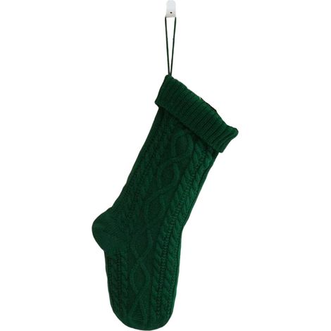 Chaussette De Noël - Tricotée En Polyester - Vert - Pour Décoration Et Rangement De Cadeaux - 1 Pièce (1/5)