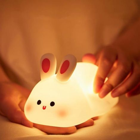 Veilleuse Lapin - Lampe De Chevet En Silicone Rechargeable USB - Contrôle Tactile Et Minuterie Automatique 30 Min - Pour Enfants (1/4)
