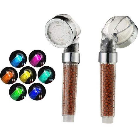 Pommeau de douche manuel 7 couleurs,Pommeau de douche à changement automatique,Filtre à haute pression,Filtration spa,Pommeau de douche amovible,Adoucisseur d'eau pour peau sèche et perte de cheveux (1/5)