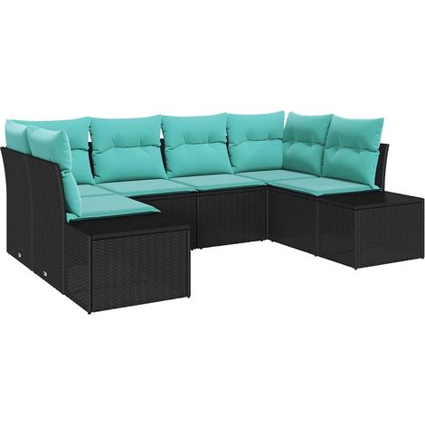 Garden Sofa Set 6 pcs 6-Seater Black and Turquoise Poly rattan vidaXL (1/5)
