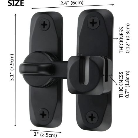Loquet de porte à bascule noir, sécurité robustesse à 180 degrés pour portail et barrière, conception améliorée antirouille et renforcée (Loquet de porte à bascule 90-180)