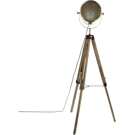 Stehlampe mit Projektor aus Metall und gebürstetem Holz, Schwarz (1/5)