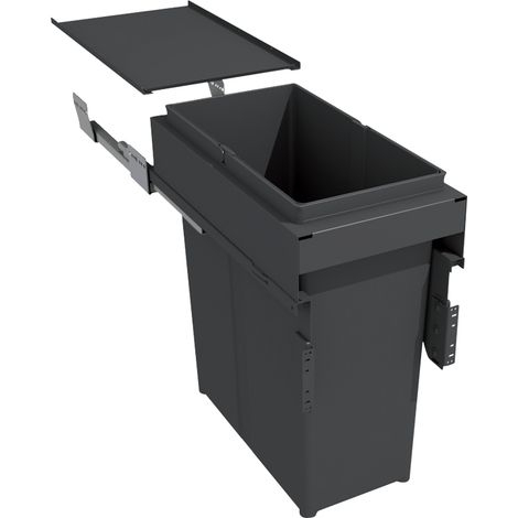 Poubelle coulissante suspendue 40L – Amortisseur inclus – Contenance 40L – Décor anthracite – Hauteur 529mm – Largeur 262mm – Métal/PP – Gollinucci