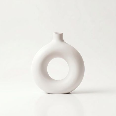 Vaso decorativo rotondo con foro, bianco, per fiori, minimalista (1/3)