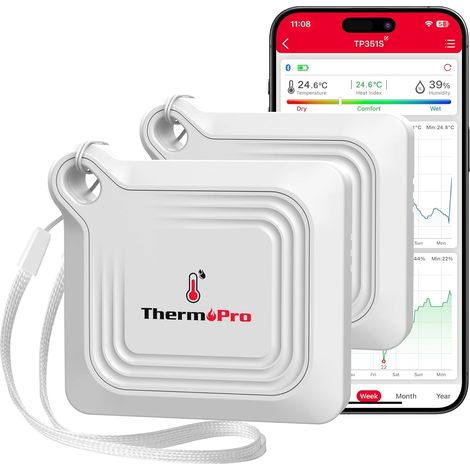 TP351 Thermomètre Hygromètre Bluetooth - Moniteur Température/Humidité 80M, Capteur Intérieur Extérieur avec Application (1/5)