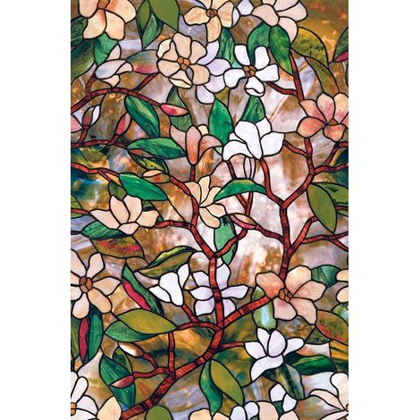 Sticker Verre Magnolia - Film Électrostatique Sans Colle - Décoration Fenêtre Intérieure - 1 Pièce