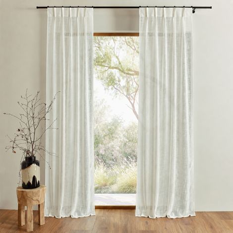 Voilage plis flamands poly-lin Blanc 80x260 cm (1/2)