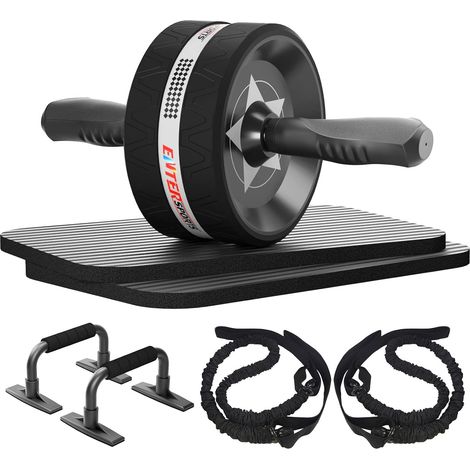 Roue abdominale 6 en 1 avec bande de fitness, pompes, tapis pour genoux, appareils de fitness pour abdominaux - Idéal pour les hommes et les femmes à la maison (1/5)