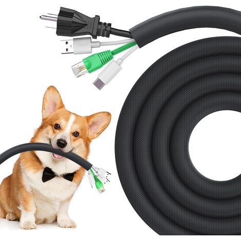 Protecteur de cordon pour chien et chat, 3 Mètres, 12,7 mm, Gaines de câbles Tressées extensibles, Anti-Mastication, noir (1/5)